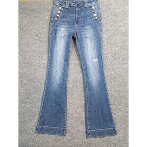 LITZ Womens Flare Jeans Size 30 Blue Denim High Rise Button Accent